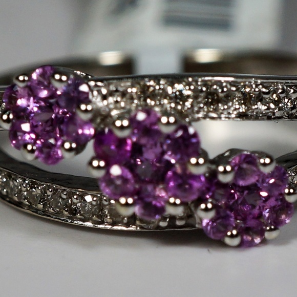 14KW Gold Genuine Pink Sapphire & Diamond Ring - Picture 2 of 7